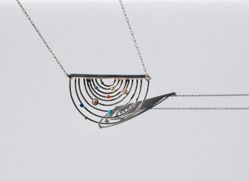 solar system pendant, planets, minimalist, silver pendant image 2