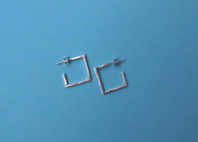 textured sterling silver square hoop earrings image 1