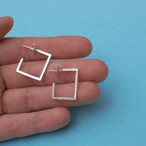 textured sterling silver square hoop earrings image 4