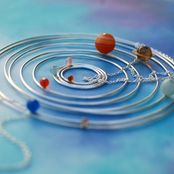 wearable solar system model, solar system set, space, planets, astronomy, statement necklace