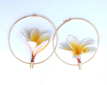 BIG gold plated flower vessel hoops, flower holder earrings, flower vase, minimalist hoops