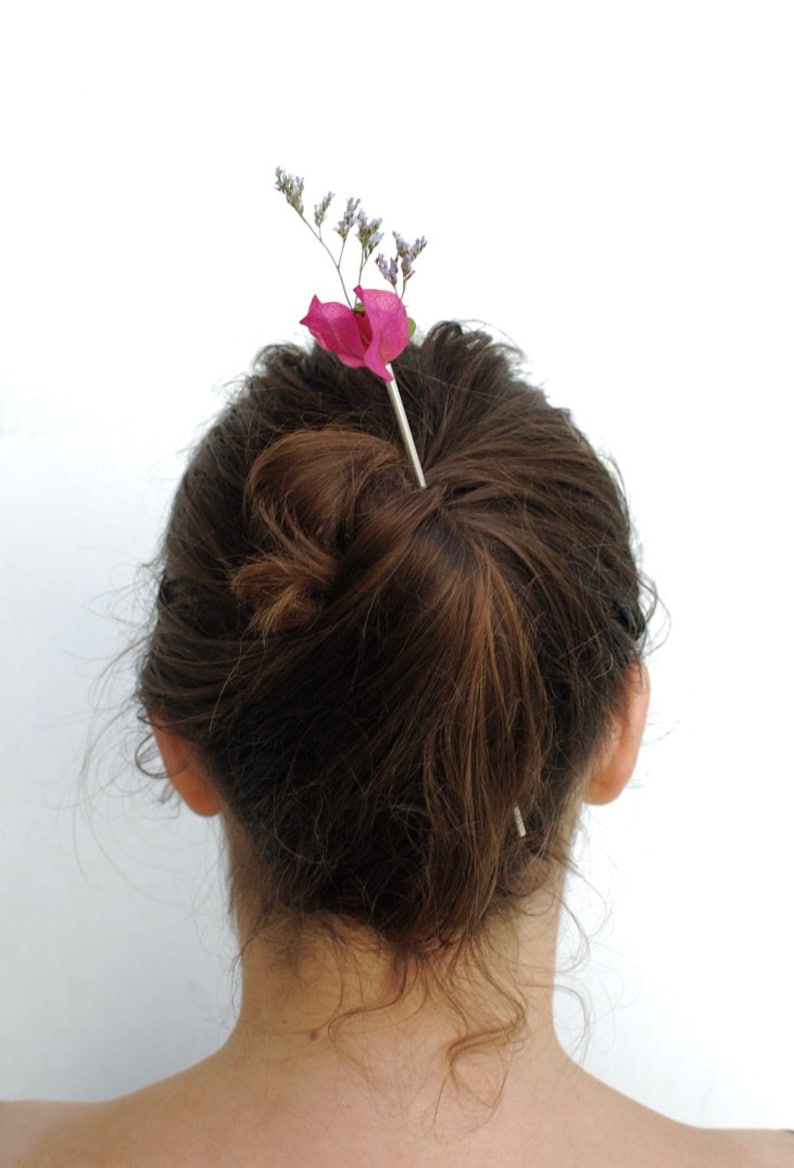 vase hair stick, sterling silver hair pin, flower holder, bridal hair pin image 3