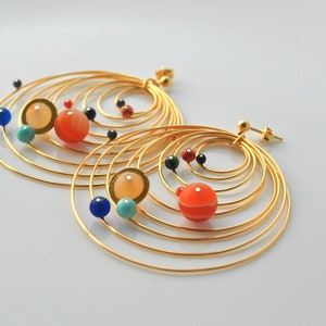 dangle solar system earrings, gold plated image 9