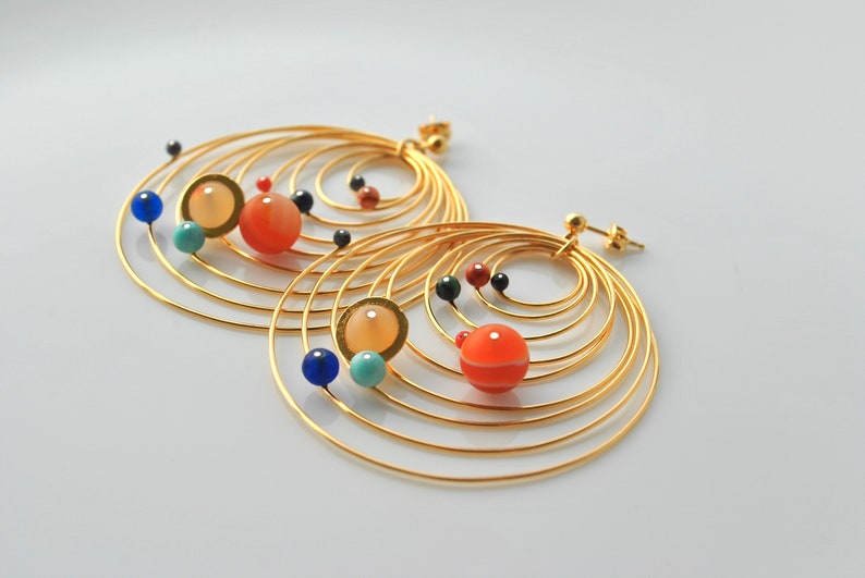 dangle solar system earrings, gold plated image 9