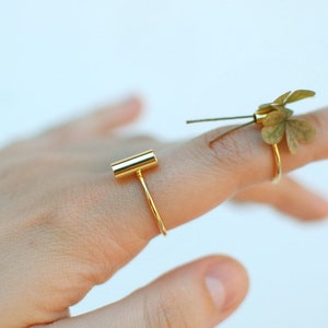 flower vessel gold plated ring, vase ring geometric ring, flower holder, minimalist ring, stackable image 2