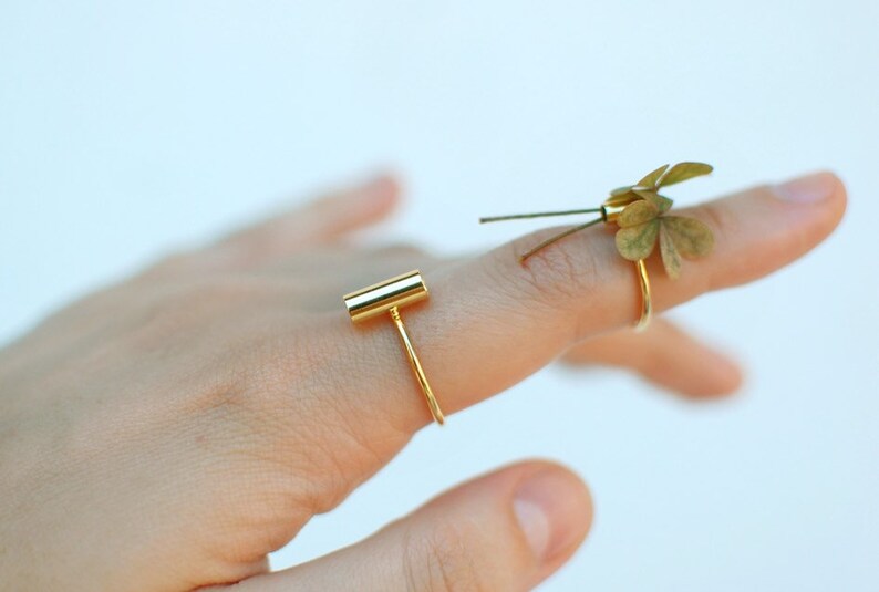 flower vessel gold plated ring, vase ring geometric ring, flower holder, minimalist ring, stackable image 2