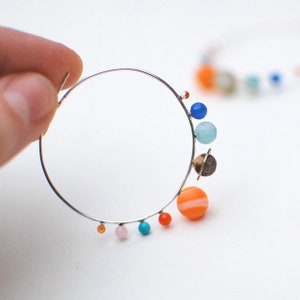 solar system earrings, cosmos earrings, space, planets, space jewelry, handmade hoop earrings