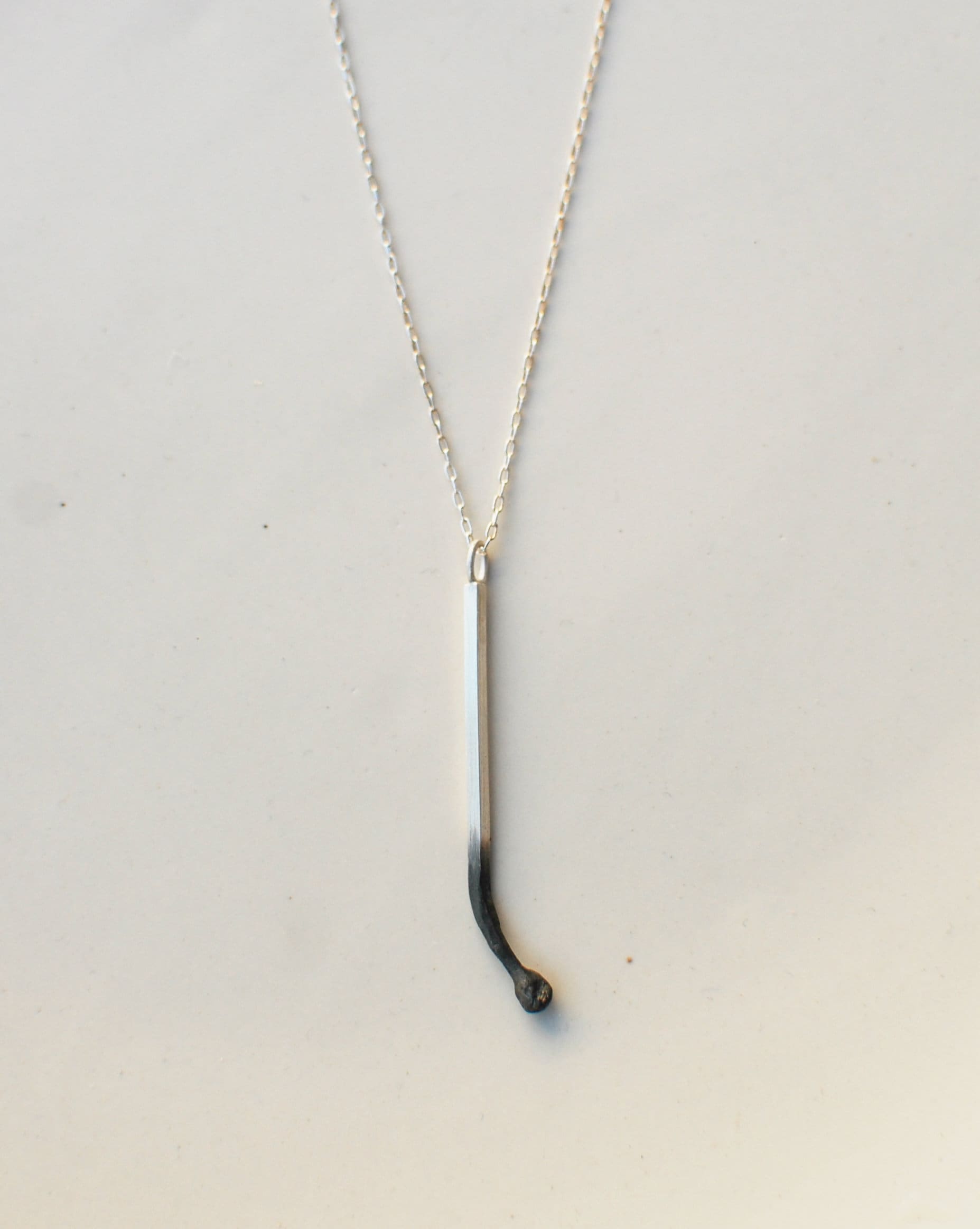 Silver Matchstick Necklace Pendant 