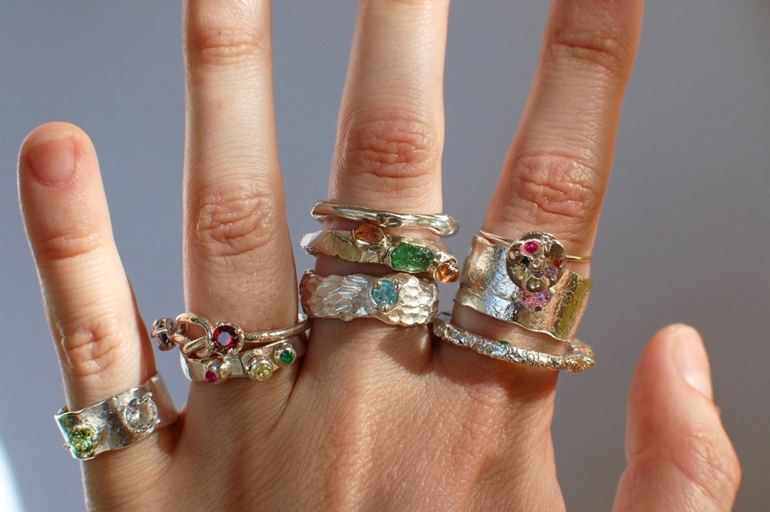 Spring Gems Ring Collection, Choose One, Silver and Natural/synthetic ...