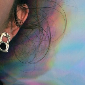 soda can ring pull earrings, minimalist earrings, handmade silver earrings image 3