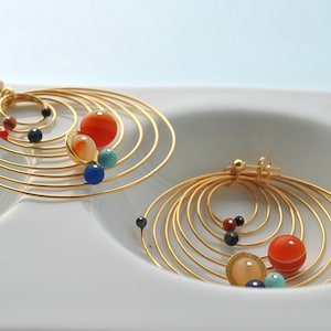 dangle solar system earrings, gold plated image 8