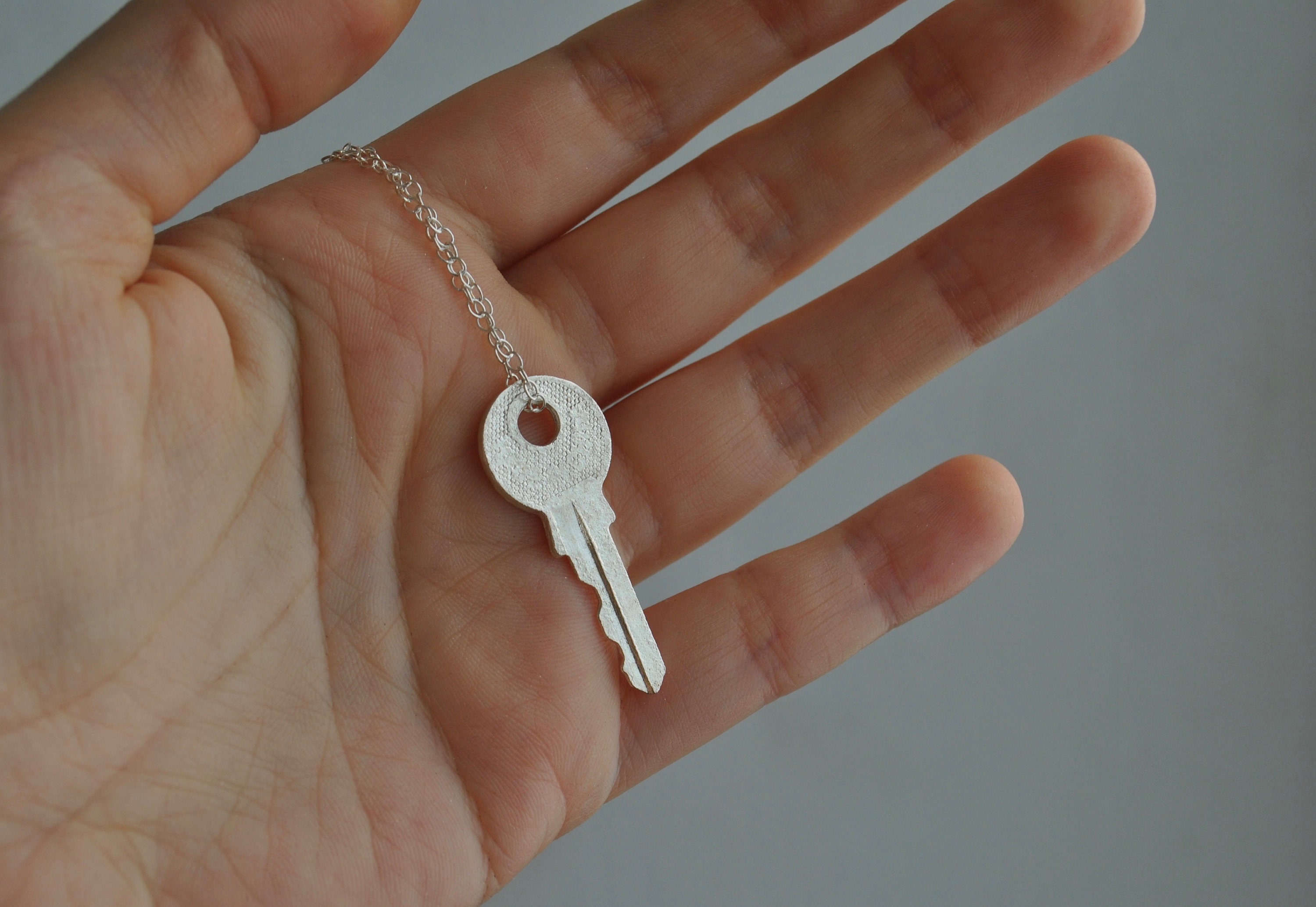 Key Necklace, Sterling Silver or Gold Plated Pendant on a