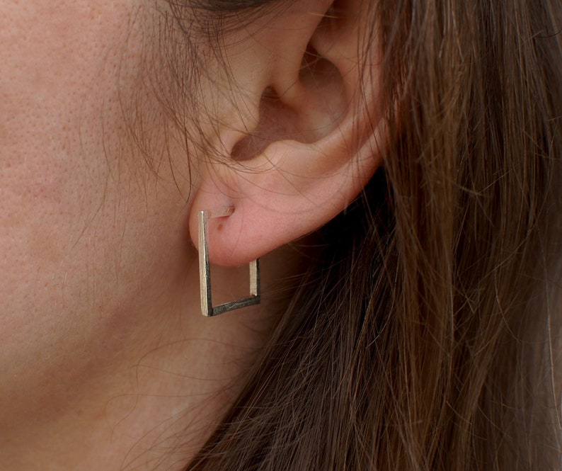 textured sterling silver square hoop earrings image 2