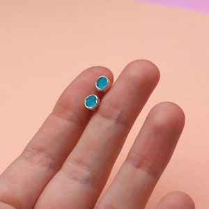 silver cups stud earrings turquoise blue