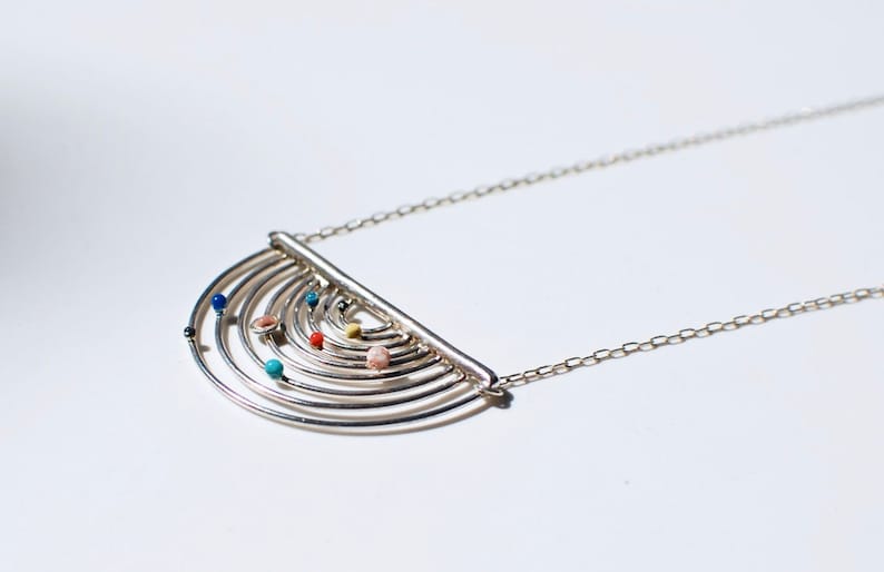 solar system pendant, planets, minimalist, silver pendant image 3