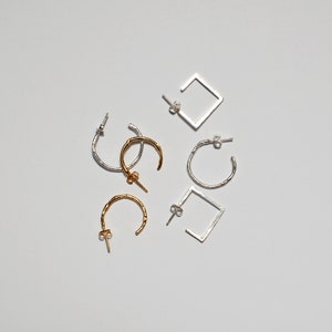 textured sterling silver square hoop earrings image 5