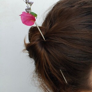 vase hair stick, sterling silver hair pin, flower holder, bridal hair pin image 5