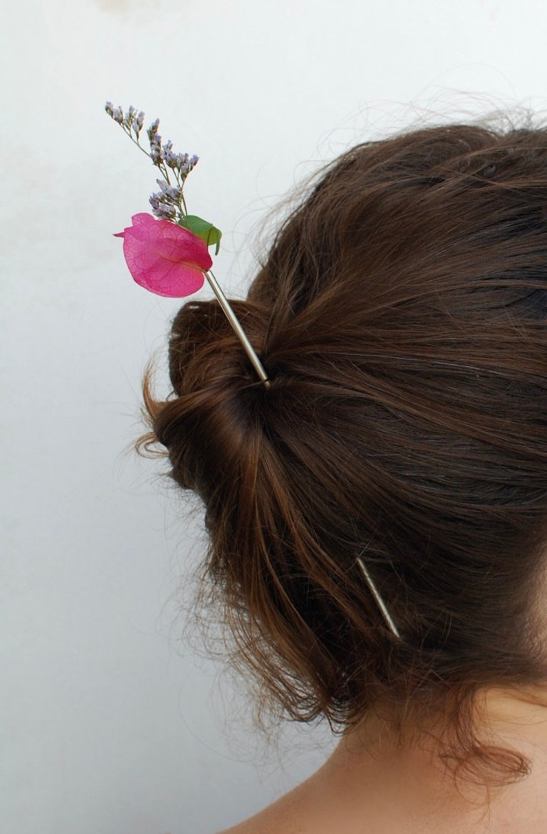 vase hair stick, sterling silver hair pin, flower holder, bridal hair pin image 5