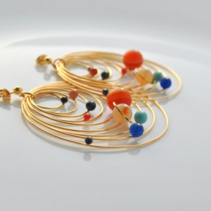 dangle solar system earrings, gold plated image 5