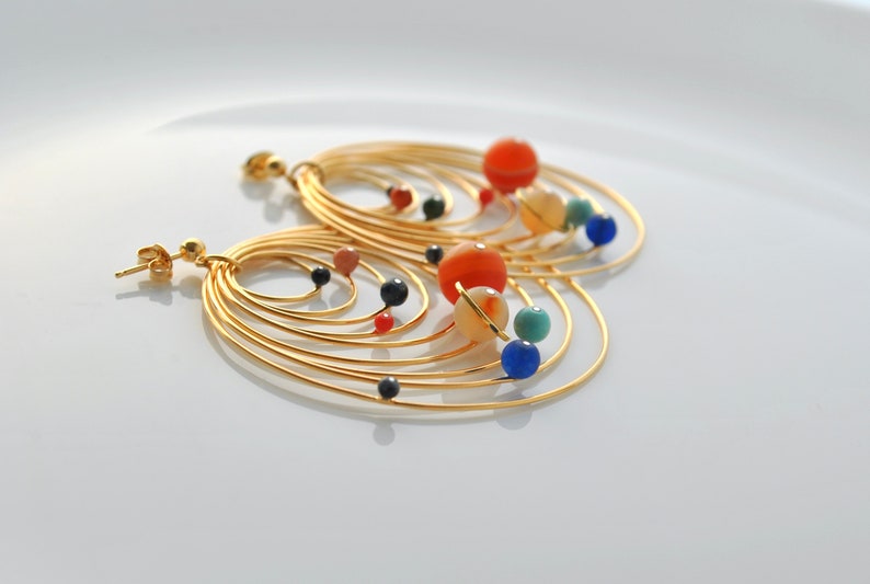 dangle solar system earrings, gold plated image 5