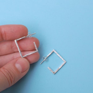 textured sterling silver square hoop earrings image 9