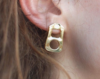 gold plated soda can earrings, pull tab earrings, pop art jewelry