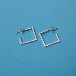 textured sterling silver square hoop earrings image 3