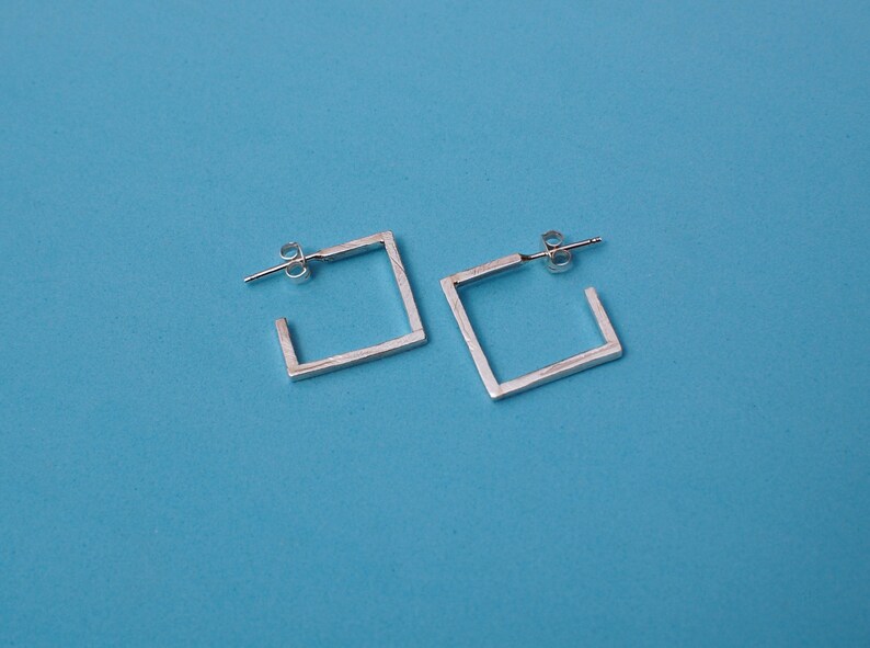 textured sterling silver square hoop earrings image 3