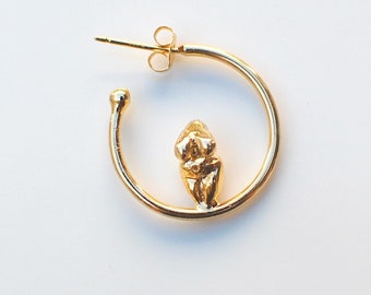 venus earrings, gold plated earrings, small hoops, paleolithic venus, feminist jewelry