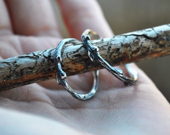 Un par de alianzas de boda de ramitas, anillos de plata de ley inspirados en la naturaleza