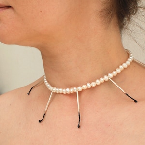 matchsticks and pearls necklace, pearl choker