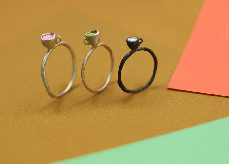 tiny cup ring, cute ring, stackable, matcha image 2