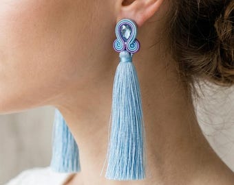 Brincos de franjas em tons pastel - Brincos boho soutache