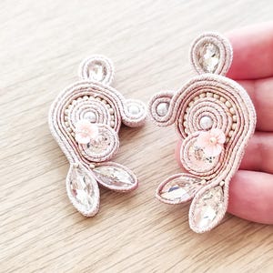 Dusty Pink Soutache Earrings: Bridal Blush Silver Stainless Steel