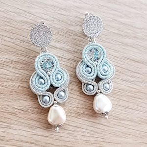 Soutache earrings, light blue wedding earrings, baby blue earrings, light blue bridal earrings, bride earrings, boho bridal earrings