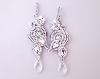 Soutache earrings, boho white earrings for wedding