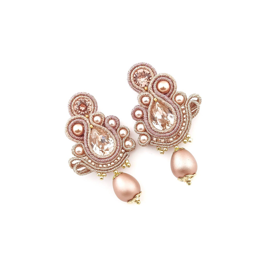 Soutache Earrings Rose Gold Bridal Earrings Blush Wedding - Etsy
