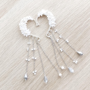 Bridal Pearl Ear Cuffs with Crystals – Handmade Wedding Earrings