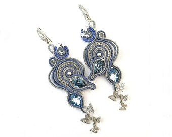 Blue earrings wedding with butterfly