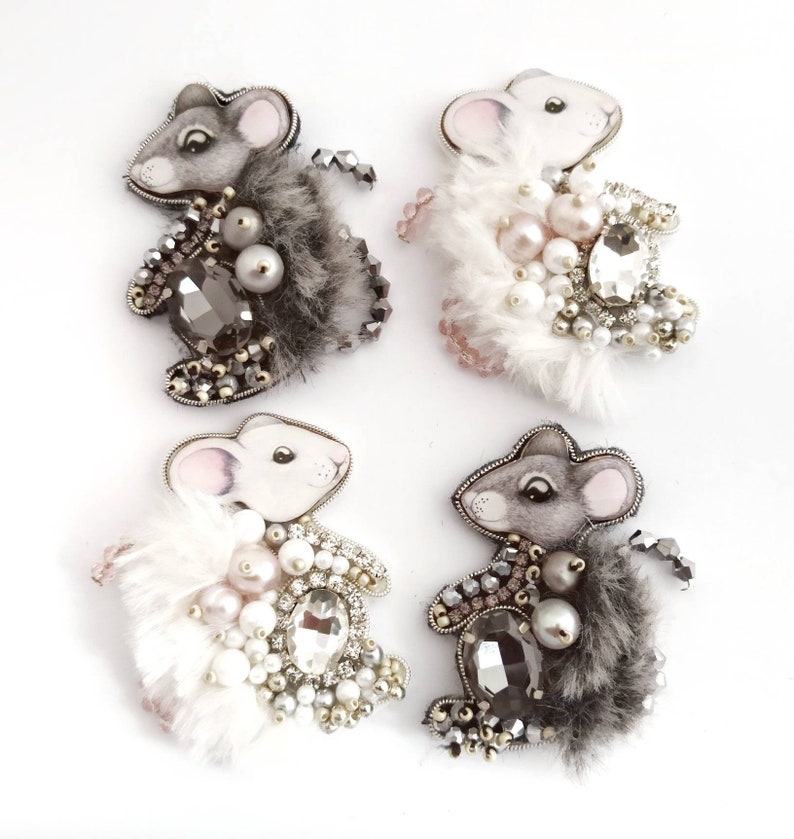 Mouse Necklace Mouse Brooch Hand Embroidery Mouse Jewelry Etsy