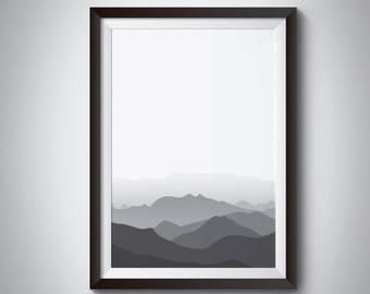 Mountain poster, Digital download print, Modern minimalist, printable wall art, instant download, Scandinavian print, Nordic poster