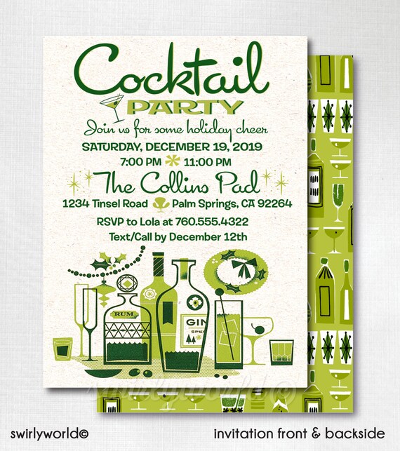 Mid Century Modern 1950s Christmas Party Invitations Retro Etsy