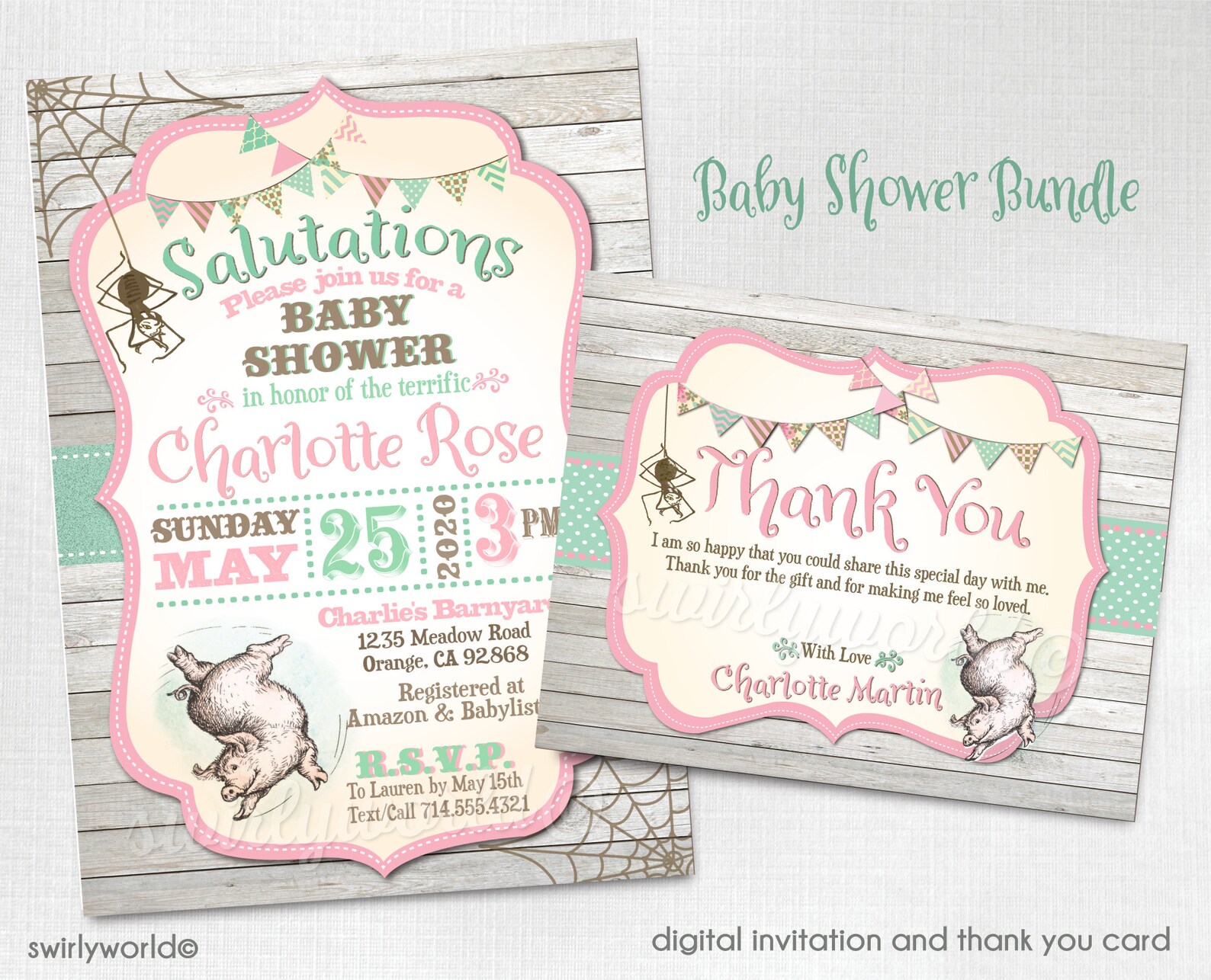 Digital Charlotte's  Baby Shower Invitation and Thank Etsy
