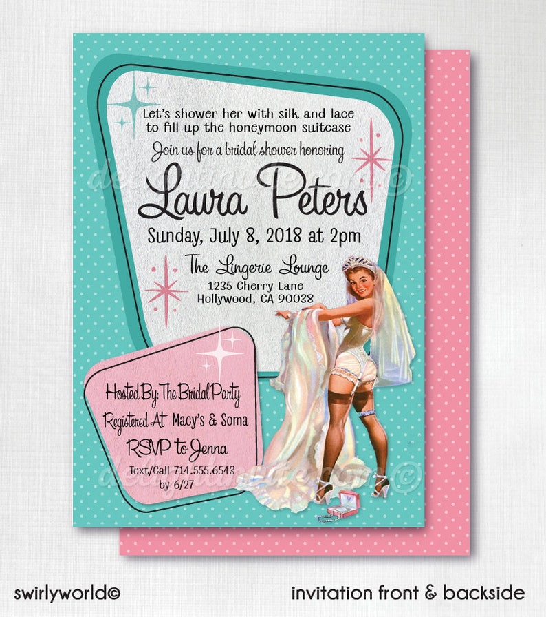Retro Pin-Up Bridal Shower Invitations Unique Bridal Shower Invitations for Rockabilly Bride Pink Retro Bridal Shower Invites