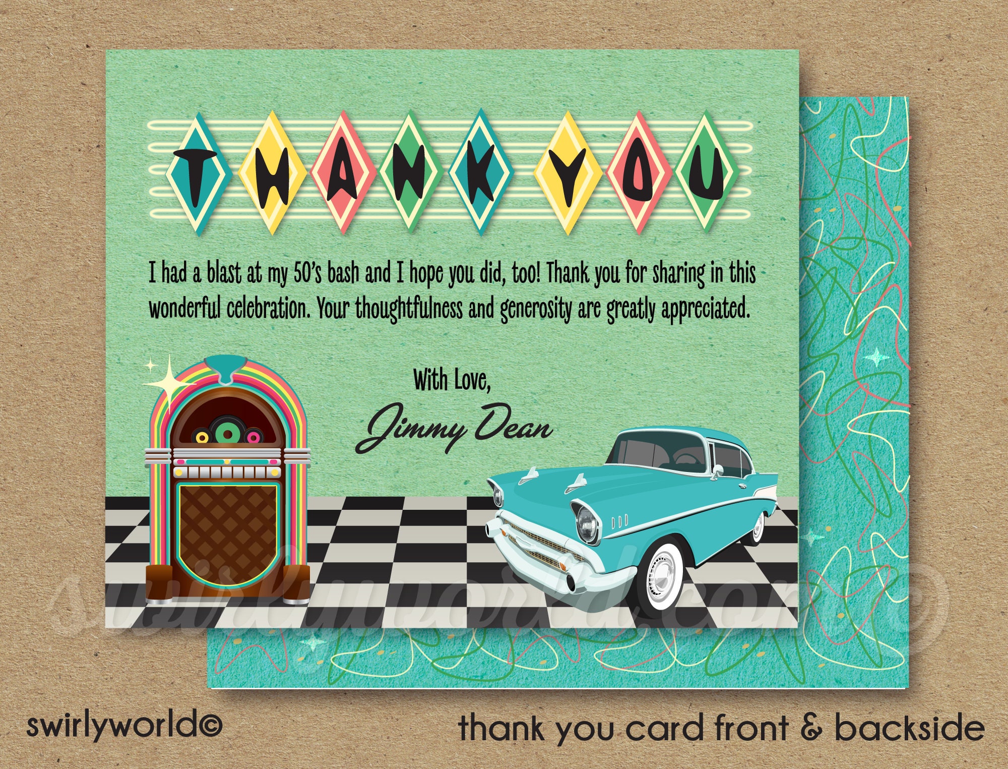 Retro 1950 S Thank You Cards Grease 50s Theme Party Etsy 日本