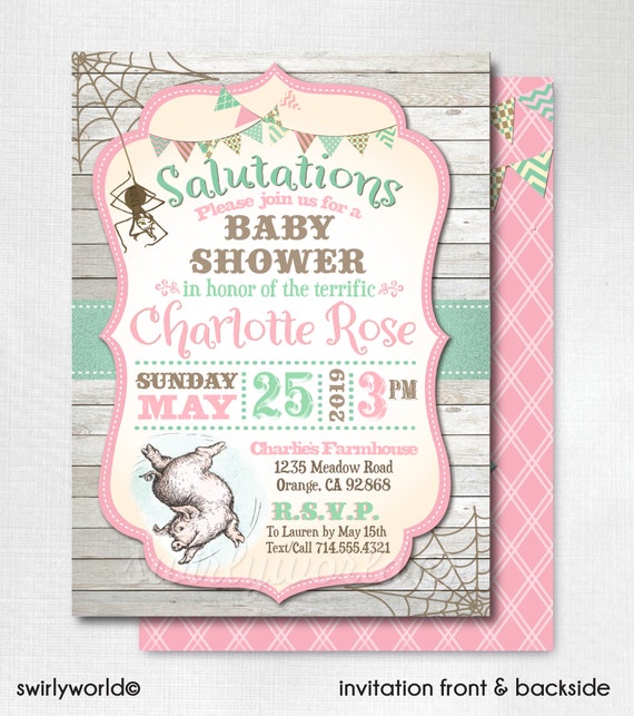 Digital Charlotte S Web Baby Shower Invitations Girl Etsy Digital Charlotte S Web Baby Shower Invitations Girl Etsy
