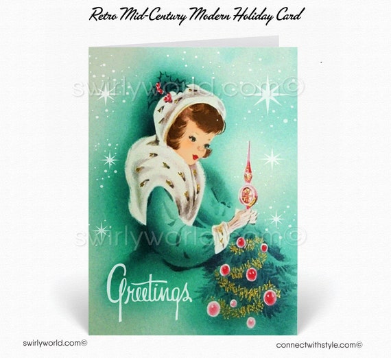Vintage Christmas Cards Printed 1950s Holiday Cards Retro Etsy