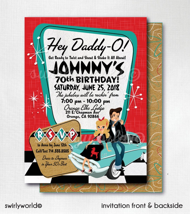 Rock Around The Clock 50/'s Party CORJL Poodle Skirt 50s Party 50s Rockabilly Invites Retro 1950s Birthday Party Grease Pink Ladies Theme