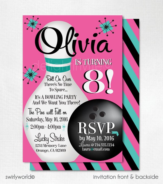 Retro Bowling Invitations Bowling Alley Birthday Party Retro Etsy