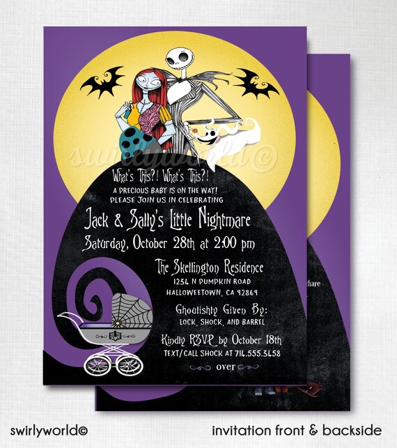 nightmare before christmas baby shower invitation and thank you card suite  digital download suite. jack and sally baby shower digital design